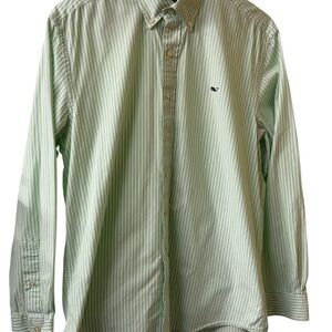 Vineyard Vines Men’s Large Slim Fit Green Striped Button Down Whale Logo